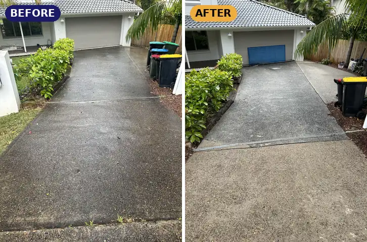 Driveway pressure clean, before and after