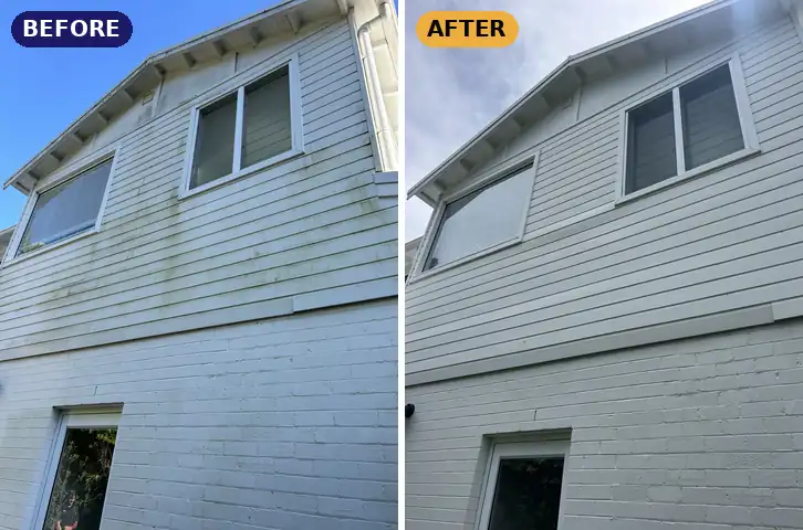 House wash: algae cleared off weatherboards, before and after