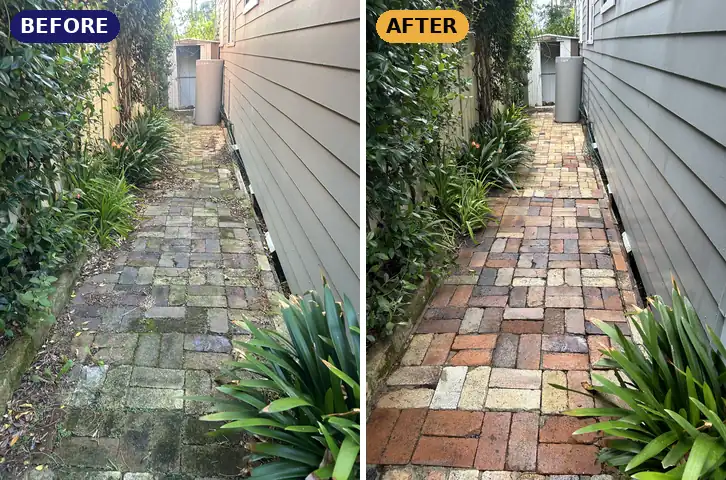 Brick side path pressure clean, before and after