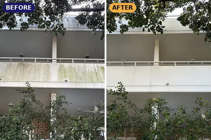 Strata building wash: mould cleared off balconies, before and after