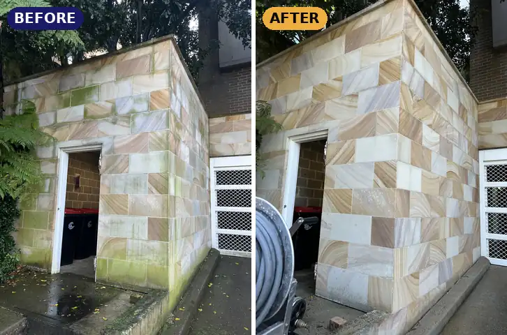 Strata sandstone bin room washed, before and after