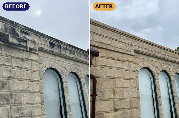 Sandstone house wash, before and after
